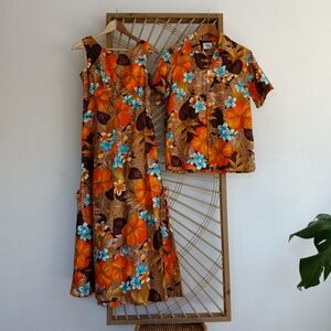 Vintage 1970's Pacific Isle Honeymooners Matching Retro Hawaiian Dress & Shirt